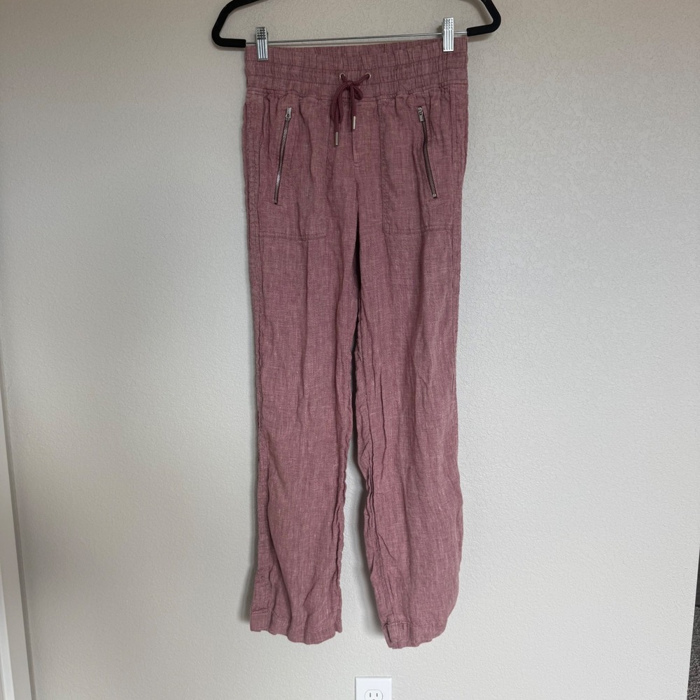 Athleta Cabo Linen Wide Leg Pants Red Maroon Size 2 Relaxed Summer Drawstring